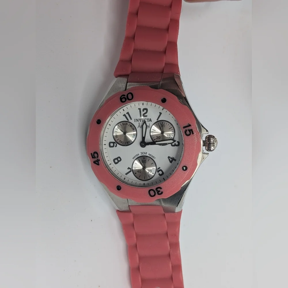 Invicta Angel Watch Women's Silicone Chronograph 30M Quartz Pink & Silver 0706